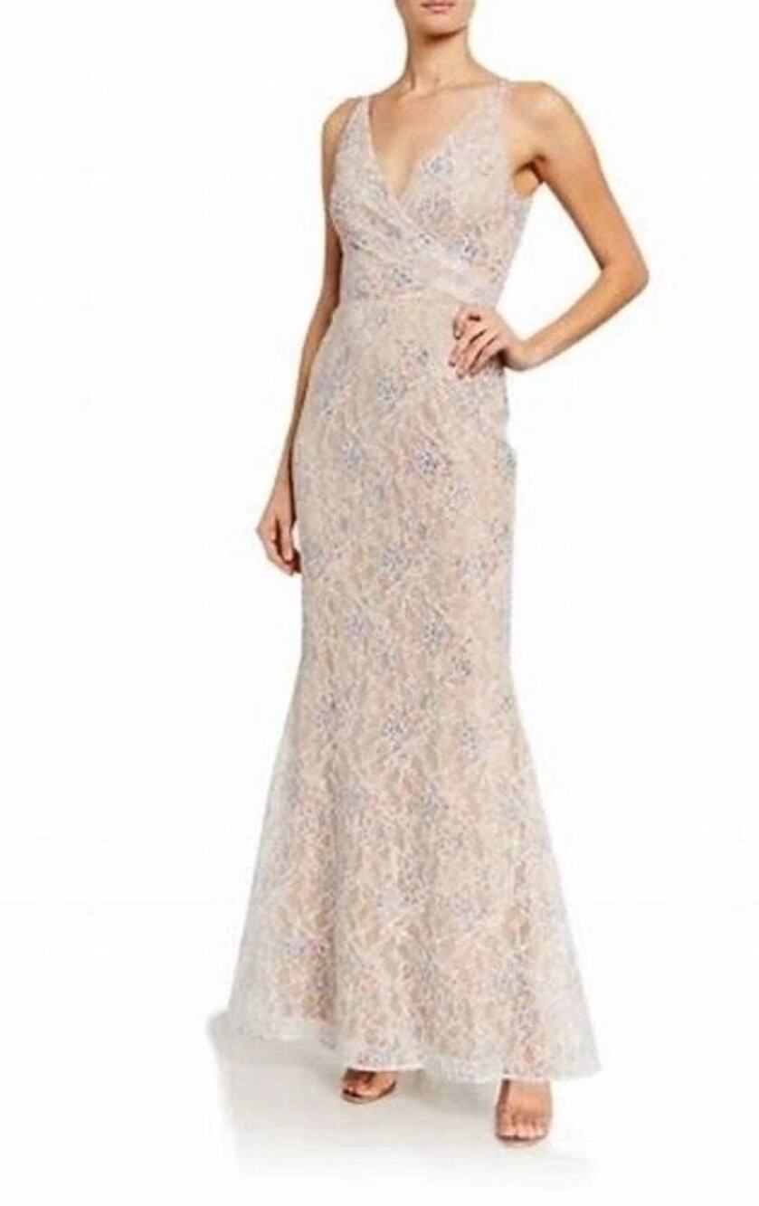 NWT Dress The Population Helen Lace Sequin Gown Surplice V-Neck Trumpet Dress S